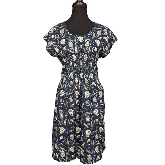 Alchemy Organic Cotton Navy Floral Dress Large Boho Lightweight Sustainable - Picture 3 of 8